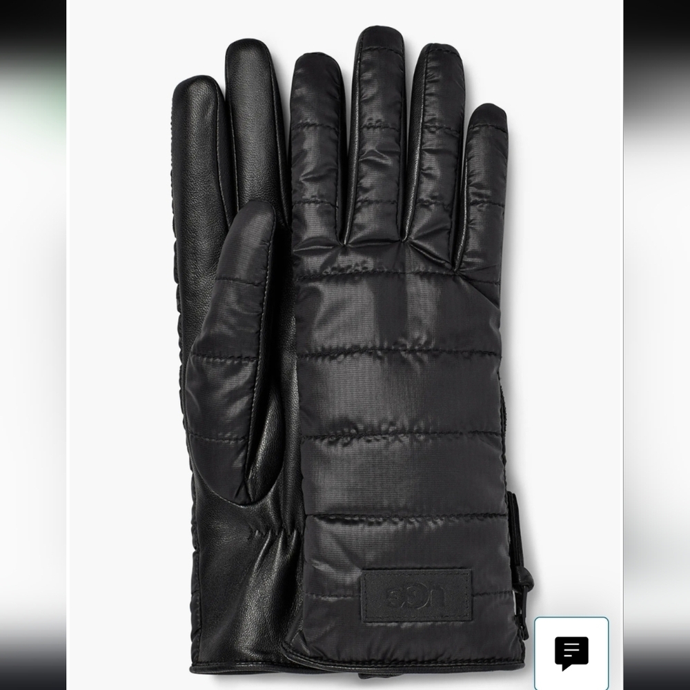 UGG Women's Black  Fur lined Quilted UGG Logo Zippered Gloves Size S/M - Picture 7 of 9